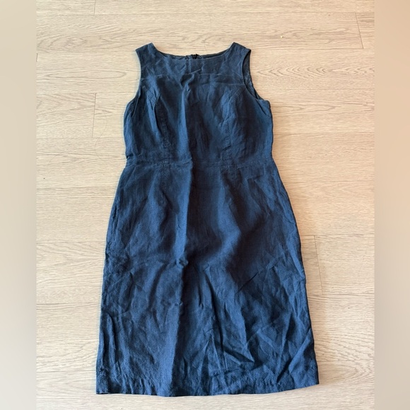 Brooks Brothers Linen  Dress Sleeveless Navy Blue Knee Length Size 10 - Picture 1 of 4